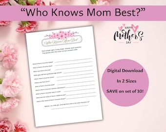 Mothers Day Game | Who Knows Mom Best? | Fun Printable Game for Mom| Family Activities | Party Games | Trivia Questions | Mother's Day Ideas