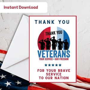 Veterans Day Card | Thank You Veteran Card | Thank You for Your Service - Instant Digital Download - 5&quot;x7&quot; Card