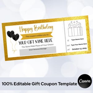 Editable Birthday Coupon, Customizable Birthday Voucher Template, Printable Gift Certificate, Instant Download