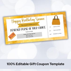 Personalized Gift Coupons, Editable Template, Printable Gift Vouchers, Coupon Template for Birthdays and Anniversaries