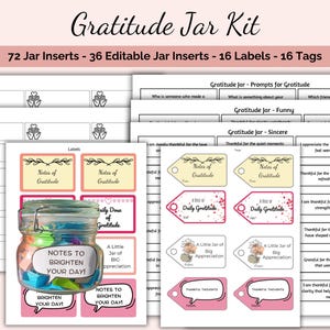 Gratitude Jar Printable | DIY Gratitude Kit | Gratitude Jar for Adults | Fillable Gratitude Prompts Included | Tags and Labels Included