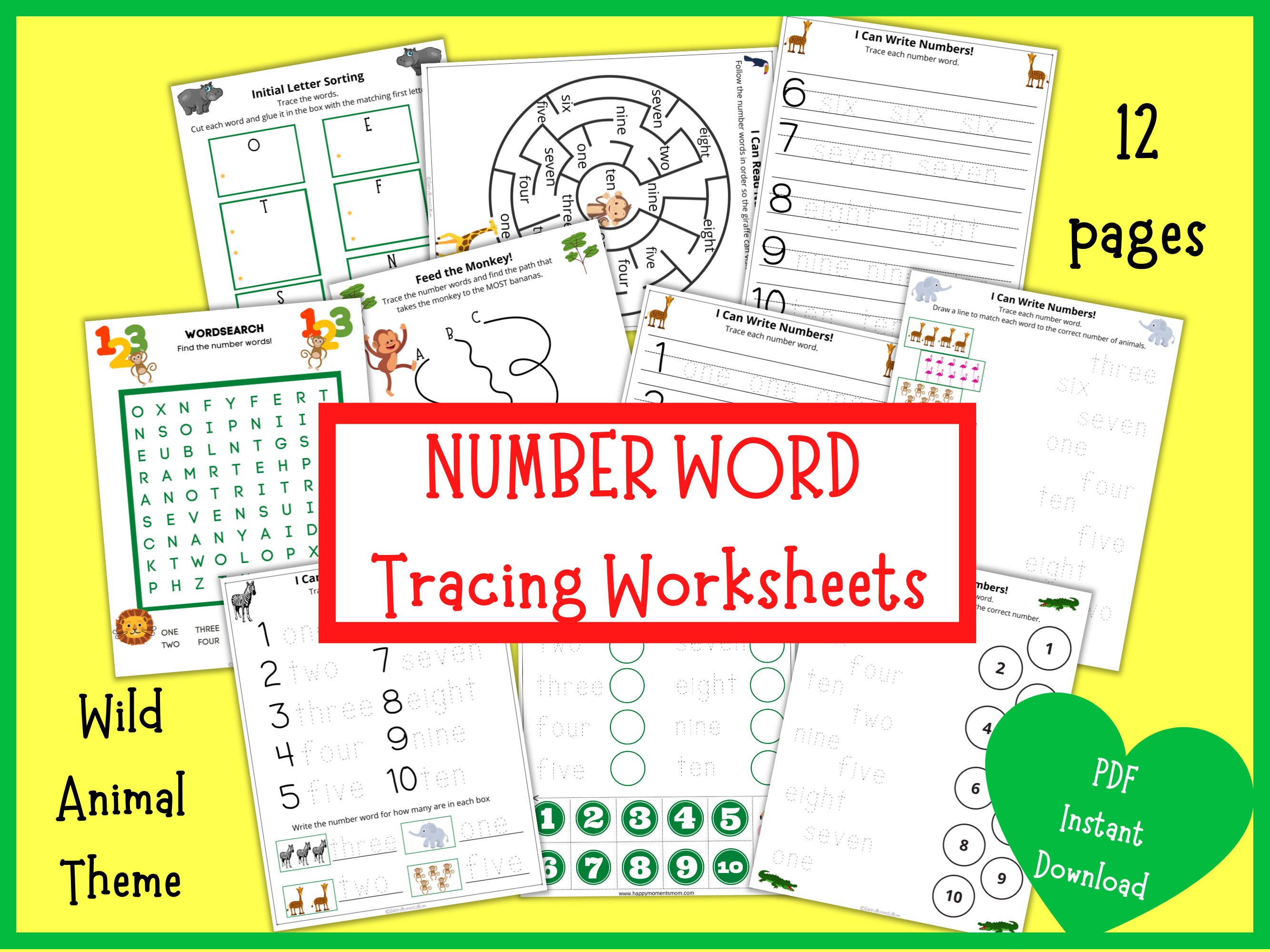 number word tracing worksheets preschool math worksheets etsy