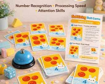 Subitizing Card Game with Bell – Number Recognition, Preschool Printable (Digital Download)