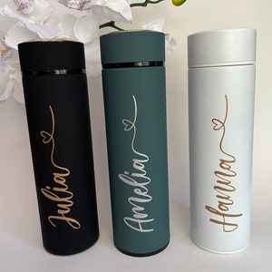 Beautiful insulated bottle with tea strainer, thermos bottle, drinking bottle personalized with name, great gift for woman / man / birthday