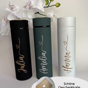 Beautiful insulated bottle with tea strainer, thermos bottle, drinking bottle personalized with name great gift for woman / man / birthday