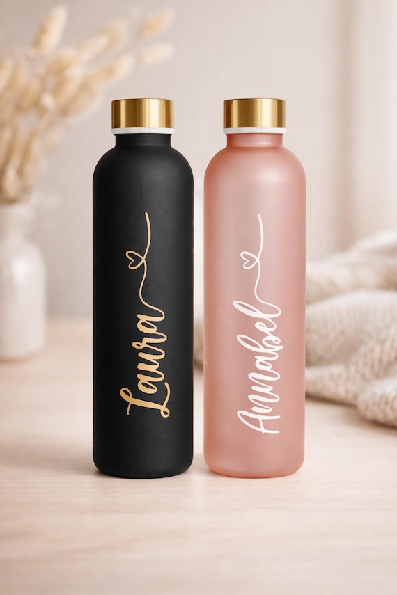 Schicke Trinkflasche Wasserflasche mit Zeitmarkierung mit Namen personalisiert tolles Geschenk für Frau / Mann / Geburtstag / Weihnachten