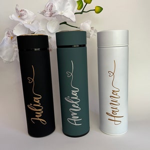 Beautiful insulated bottle with tea strainer, thermos bottle, drinking bottle personalized with name, great gift for woman / man / birthday image 9