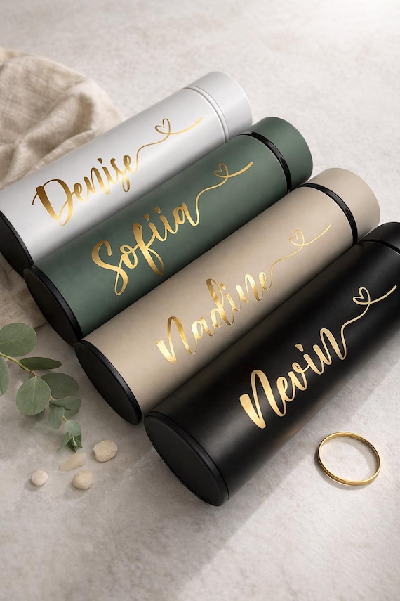 Wunderschöne Isolierflasche mit Tee-Sieb, Thermosflasche, Trinkflasche mit Namen personalisiert tolles Geschenk für Frau / Mann / Geburtstag