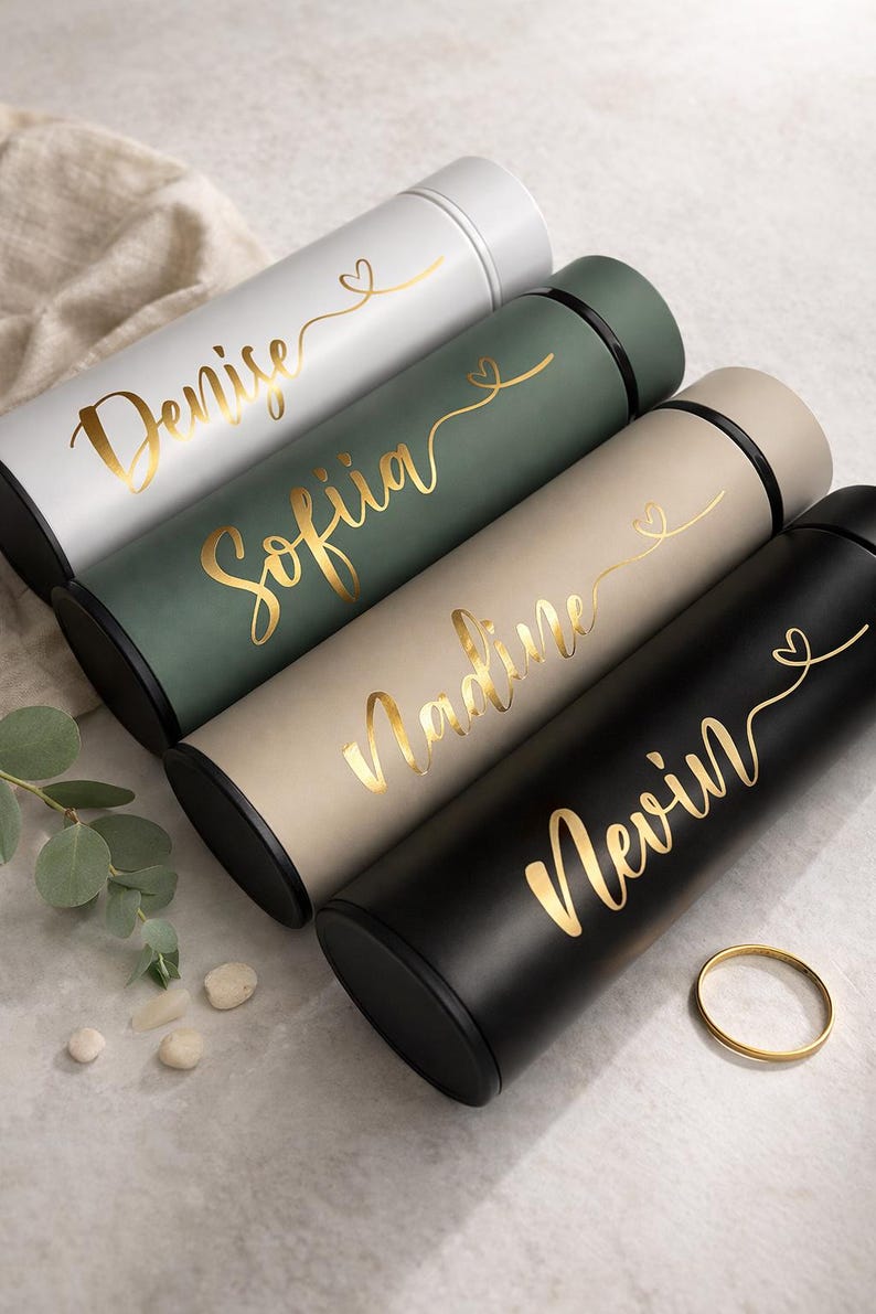 Beautiful insulated bottle with tea strainer, thermos bottle, drinking bottle personalized with name great gift for woman / man / birthday image 1