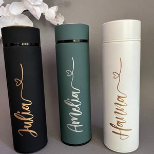 Beautiful insulated bottle with tea strainer, thermos bottle, drinking bottle personalized with name, great gift for woman / man / birthday image 4