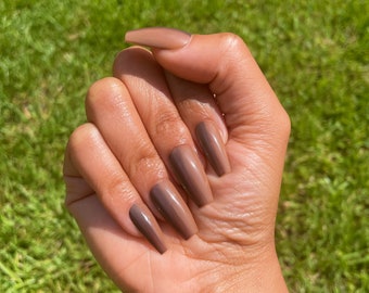 Dark + Milk Chocolate | Dark Brown + Chocolate Brown | Press On Nails | Ombré Hand Painted Design