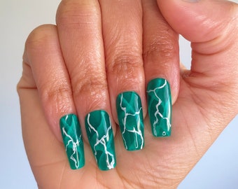 Green | Emerald | Marble | Press On Nails