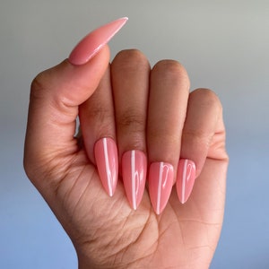 Pink and White | Basic Design | Press On Nails | Hand Painted Design