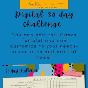 30 day challenge Canva template| Printable tracker| Daily habit tracker| Habit formation editable tracker