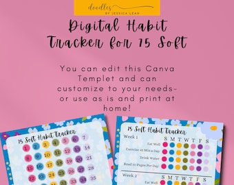 75 day soft habit tracker, Fitness Tracker, Habit template, EDITABLE Canva templet, 75 Soft Challenge Printable, 75 Soft Challenge journal
