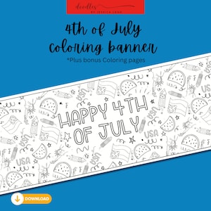 4th of July Coloring Banner and bonus coloring Pages, Coloring Table Runner, 4th of July Coloring Page, Download
