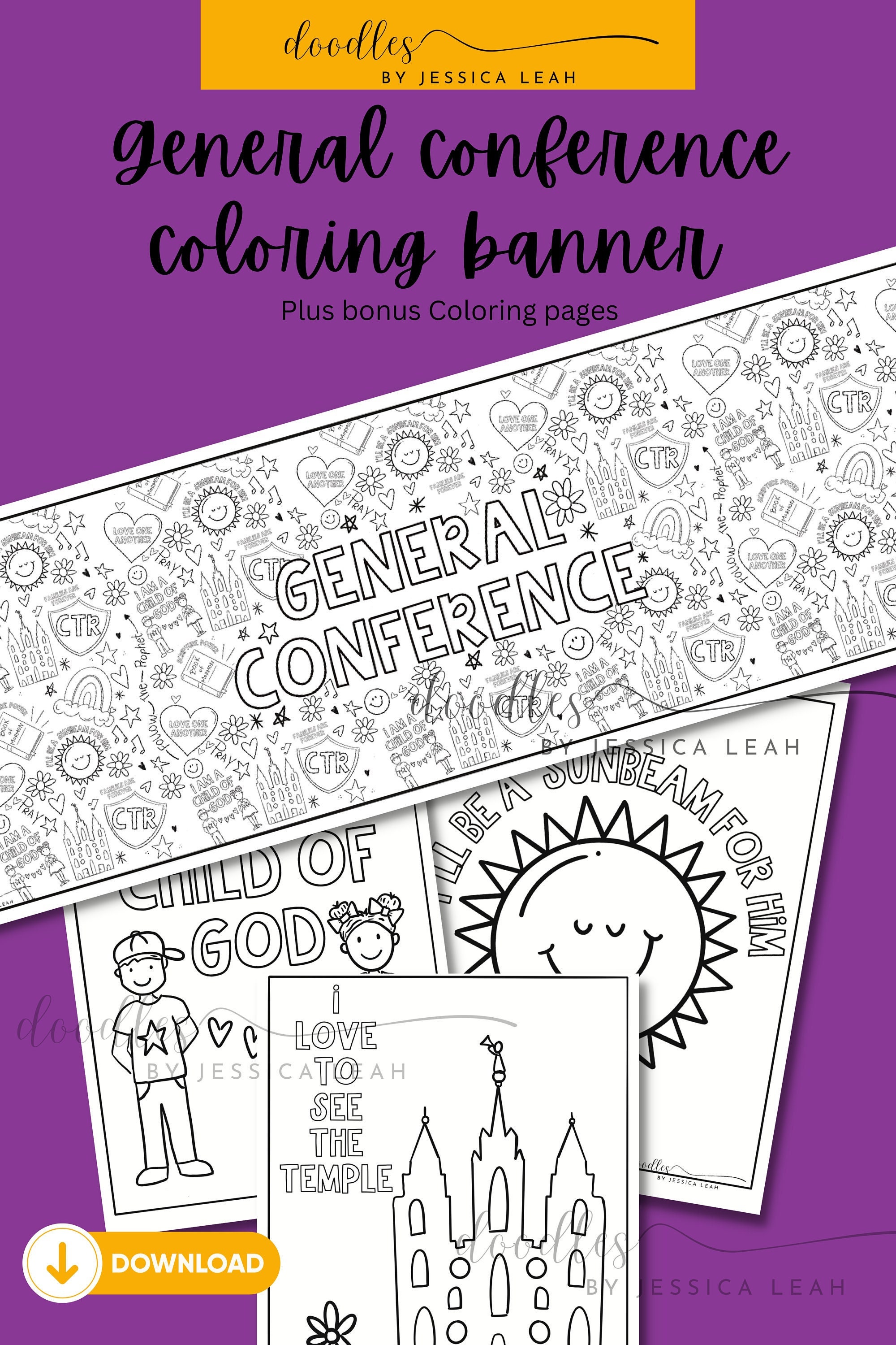 LDS General Conference Coloring Banner and Bonus Coloring Pages