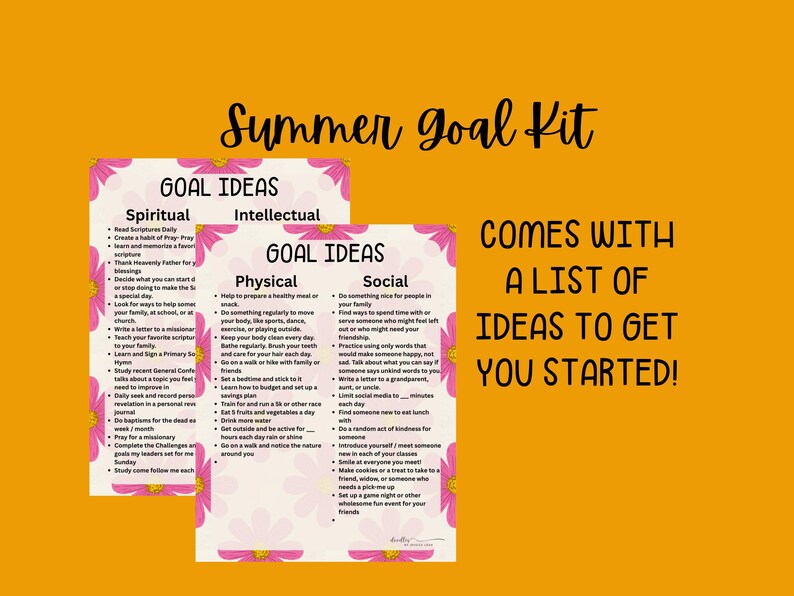 Summer Goal Setting Kit for LDS Children and Youth Program, Goal ...