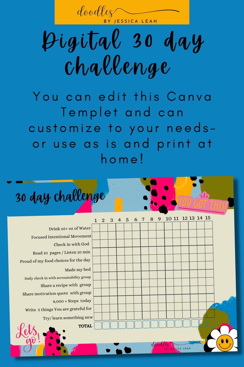 30 Day Challenge Canva Template| Printable Tracker| Daily Habit Tracker ...