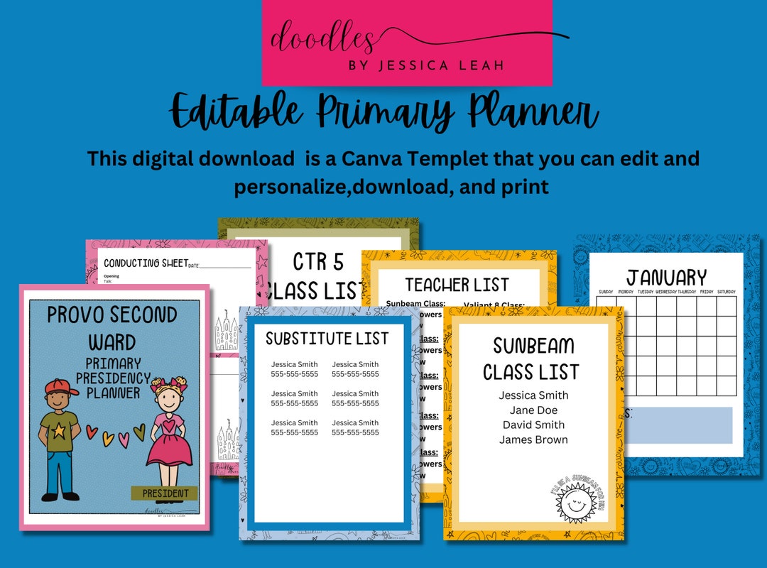 Editable and Customizable Primary Planner, LDS Primary, Primary Binder Cover, Printable, Canva