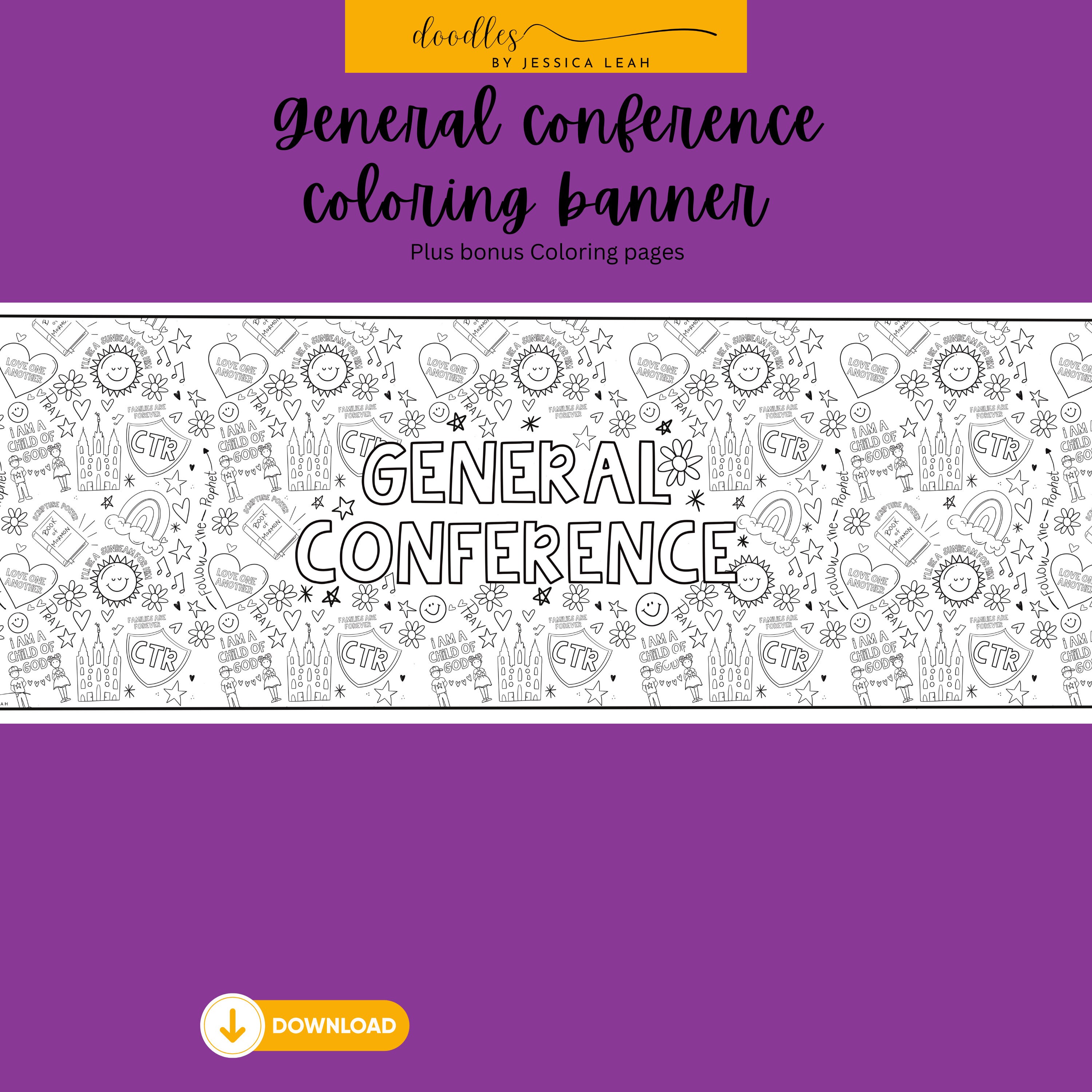 LDS General Conference Coloring Banner and Bonus Coloring Pages