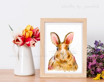 Easter Bunny Water Color Art- Digital Water Color Bunny- Printable Easter Art