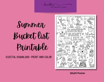 Summer Bucket list Coloring Poster | Summer Break Activities | Digital Printable | Bonus Coloring Pages