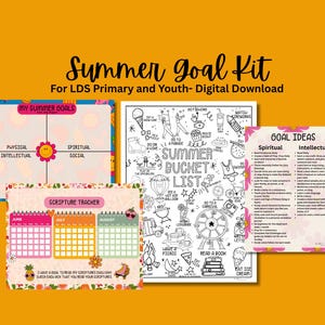 Summer Goal setting kit for LDS children and youth program, goal planning pages, activity days, YW goal sheet, digital download