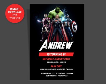 Superhero Birthday Invitation - Edit Yourself - DIGITAL INSTANT DOWNLOAD