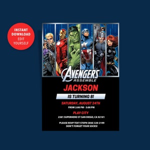 Superhero Birthday Invitation - Edit Yourself - DIGITAL INSTANT DOWNLOAD
