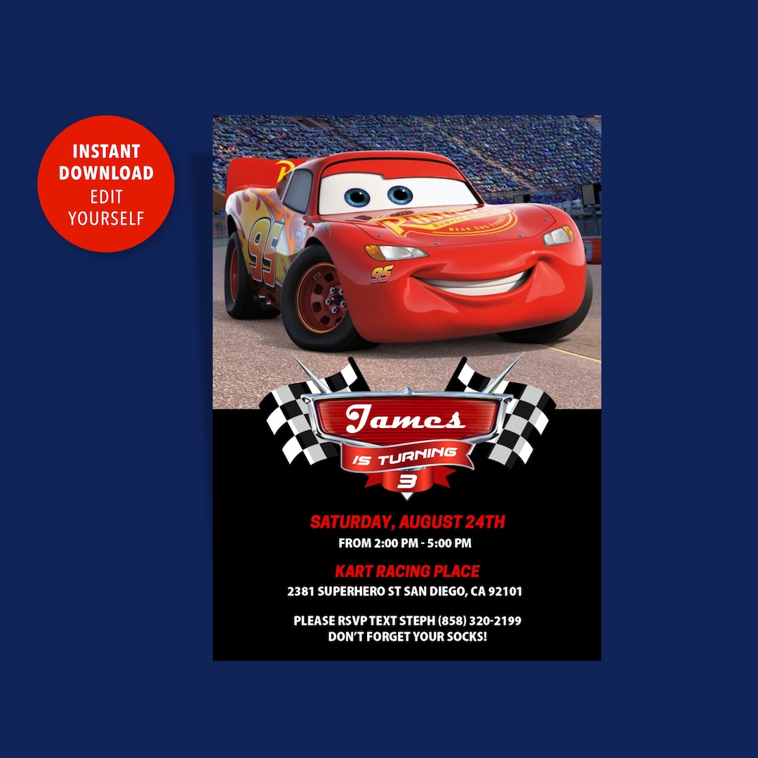 Kids Cars Lightning Mcqueen Invitation - Edit Yourself - DIGITAL INSTANT  DOWNLOAD - Etsy, image size:1080x1080