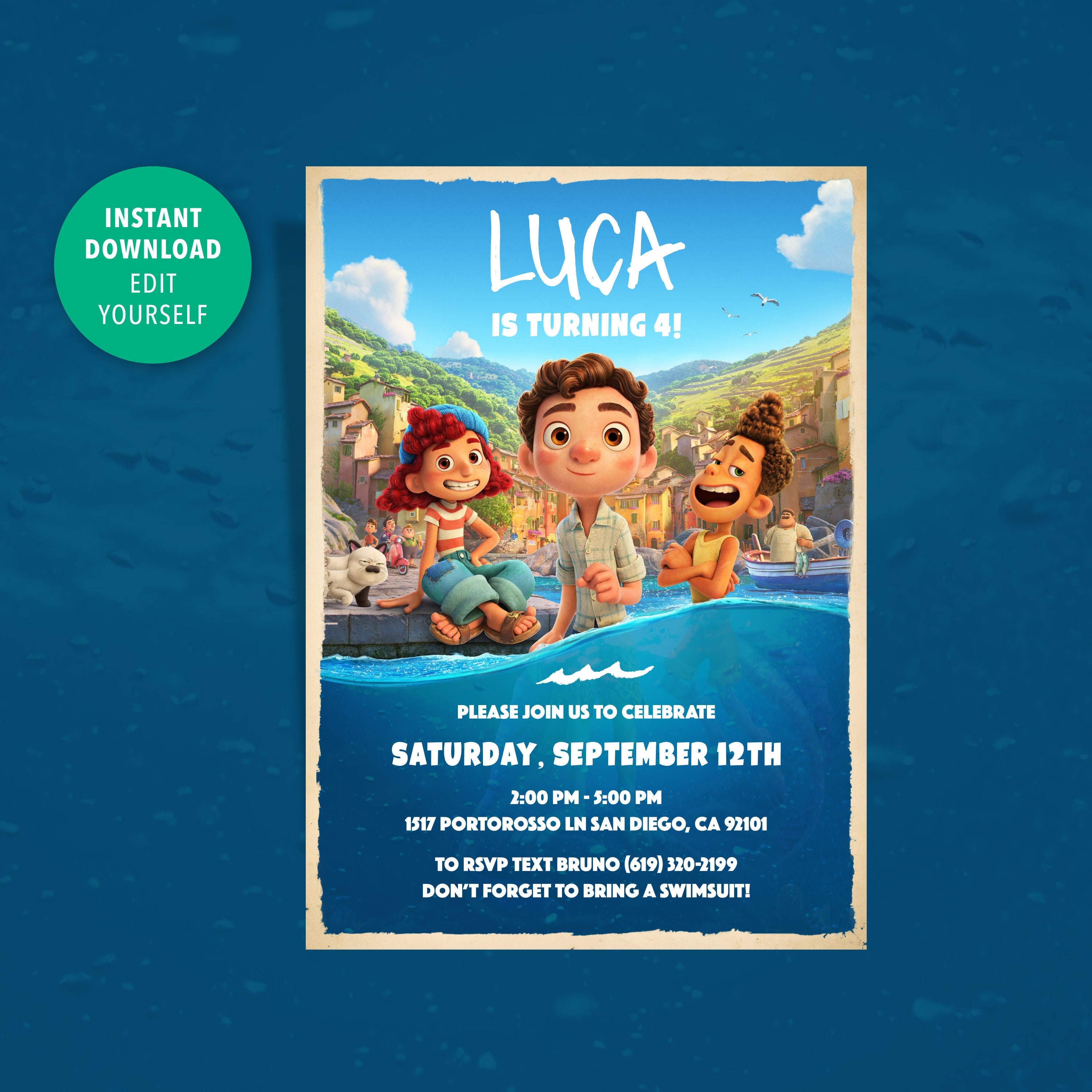Luca Invitation, Luca Themed Birthday Party INSTANT DIGITAL DOWNLOAD 