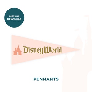 Puede incluir: Un bander&iacute;n rosa con una silueta dorada del castillo de Cenicienta y el texto "Disney World" en letras doradas.