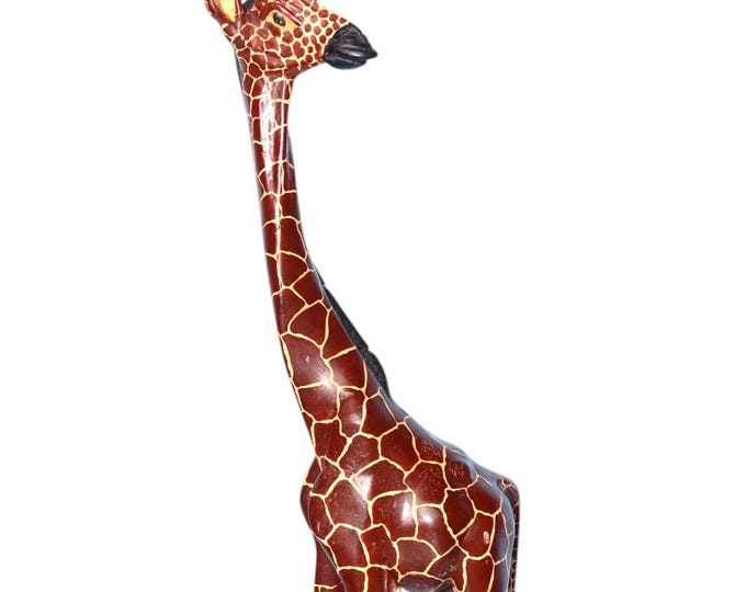 Hand Carved Rosewood Giraffe Statue: African Safari Floor Decor