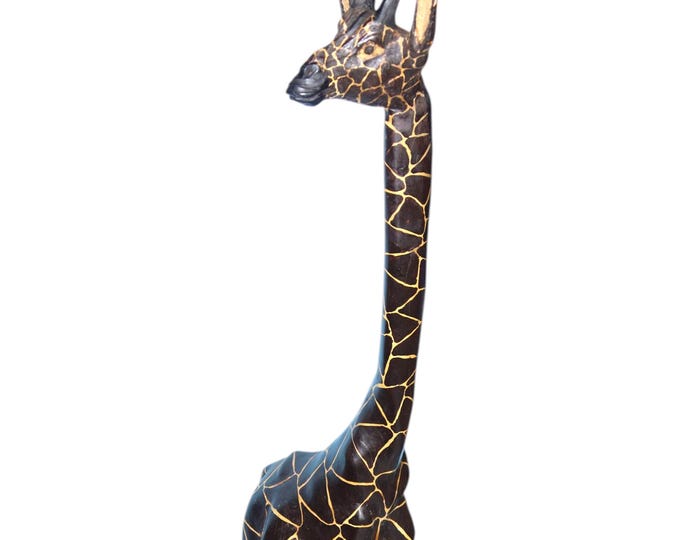 Hand Carved Wooden Giraffe Statue: Extra Tall African Safari Decor