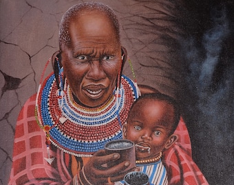 Canvas Printed African Grandma With Child Wall Art Wrapped Wooden Frame Family Wall Decoration Poster For Living Room Bedroom Decoration Naa