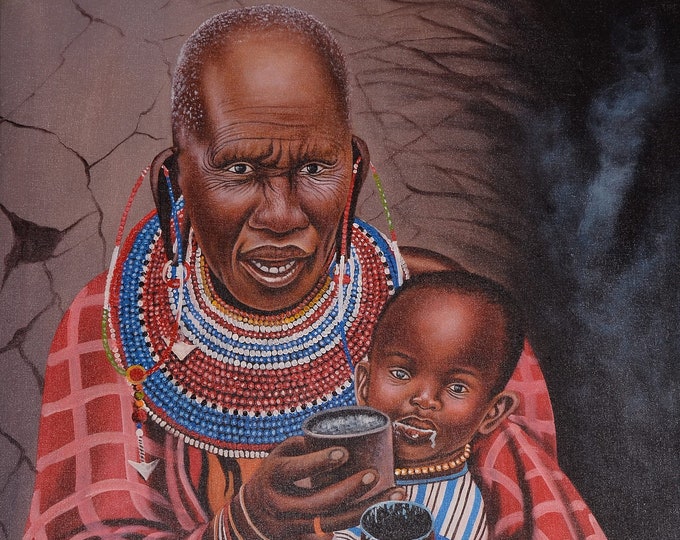 Canvas Printed African Grandma With Child Wall Art Wrapped Wooden Frame Family Wall Decoration Poster For Living Room Bedroom Decoration Naa