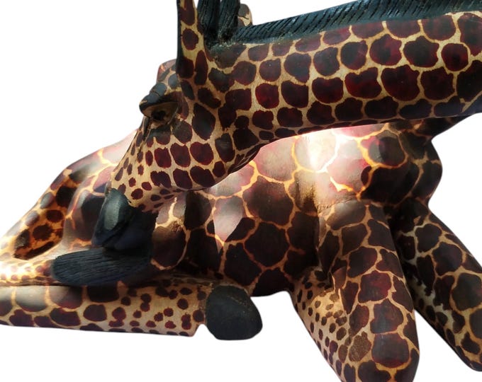 On sale Handcrafted African sitting Giraffe Carving: Vintage Table Top Statue Black ebony,handmade wooden home decor/ African art