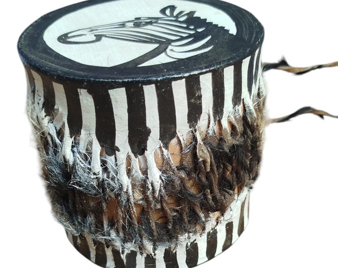 A Zebra Hand Painted Kenyan Mini Drum African Souvenir Tribal Art Decor Gift from Kenya Collectible Display