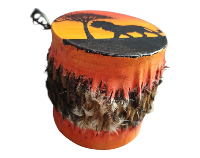Hand Painted Lion Drum: Kenyan Tribal Art Souvenir