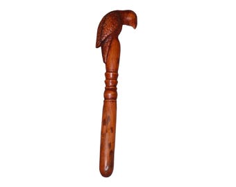 Hand-Carved Falcon Head Walking Cane: African Hardwood Raptor Handle