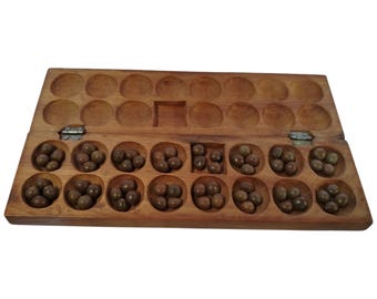 On sale!!Authentic Hand-Carved Wooden Mancala (Awélé) Board Game with Playing PiecesTraditional Decor| African art