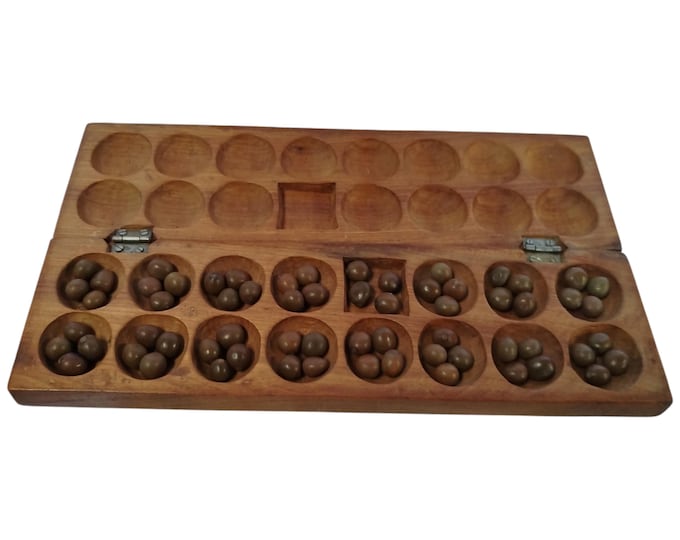 On sale!!Authentic Hand-Carved Wooden Mancala (Awélé) Board Game with Playing PiecesTraditional Decor| African art