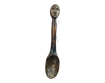 ON SALE!!Antique Lega Tribal Spoon with Carved Anthropomorphic Head home decor