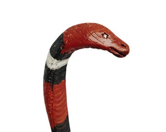 African Cobra Head Walking Stick: Hand Carved Wood Cane