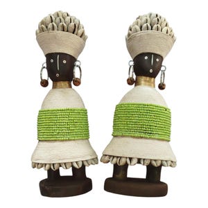 On Sale Elegant Namich Dolls: African Beaded Dolls with Cowrie Shells (Set of 2) Celebrating Childhood Symbolic Cultural Console decor