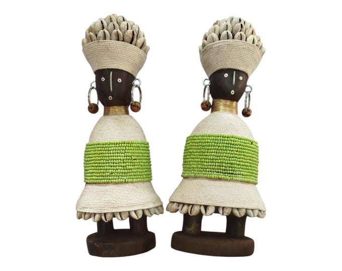 On Sale Elegant Namich Dolls: African Beaded Dolls with Cowrie Shells (Set of 2) Celebrating Childhood Symbolic Cultural Console decor
