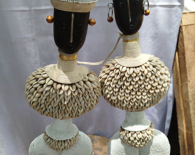 Traditional Namich Doll with Cowrie Shells Carving Safari Shelf Table top console top Art grandpa gift Ebony wood