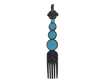 ON SALE!!Authentic Burkina Faso Lobi Ceremonial Comb with Sky Blue Beadwork home decor African art