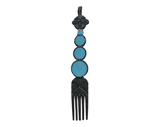 ON SALE!!Authentic Burkina Faso Lobi Ceremonial Comb with Sky Blue Beadwork home decor African art